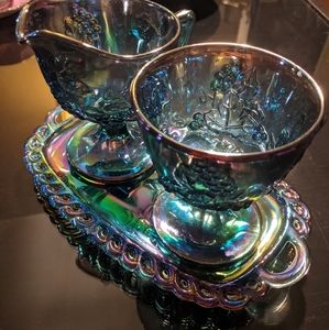 2/$60 1970s Cream & Sugar Iridescent Carnival Glass